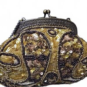 Elegant Gold Beaded Clutch